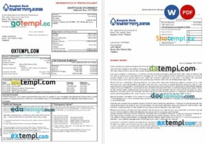 Thailand Bangkok bank mortgage statement in Word and PDF formats, 3 pages
