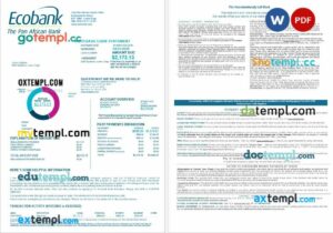 Togo Ecobank Bank mortgage loan statement in Word and PDF formats, 4 pages
