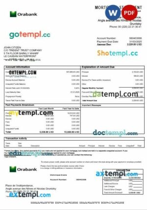 Togo Orabank mortgage statement in Word and PDF formats