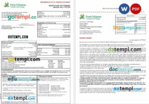 Trinidad and Tobago First Citizens Bank mortgage statement in Word and PDF formats, 3 pages