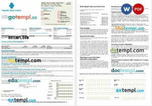 Trinidad and Tobago Republic Bank mortgage statement in Word and PDF formats, 2 pages