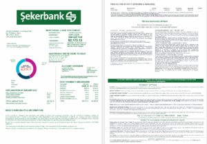 Turkish Sekerbank bank mortgage loan statement in Word and PDF formats, 4 pages