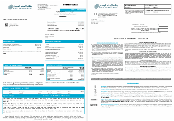 UAE Abu Dhabi Union National bank mortgage loan statement in Word and PDF formats, 8 pages