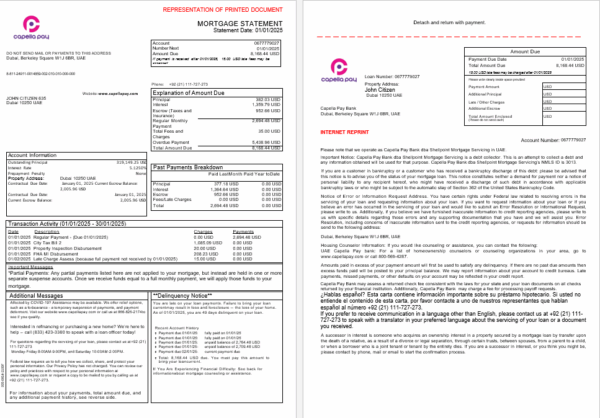 UAE Capella Pay bank mortgage statement in Word and PDF formats, 3 pages