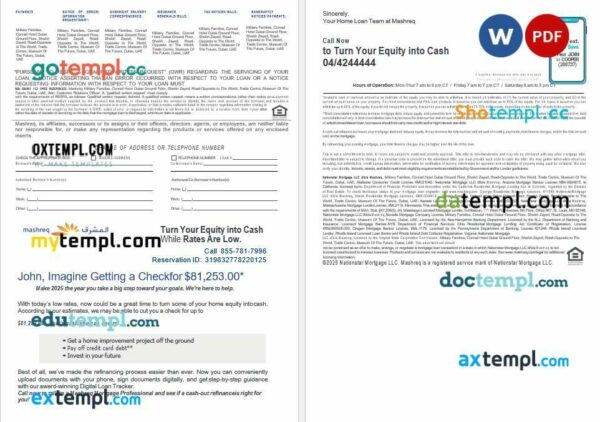 UAE Mashreq mortgage loan statement in Word and PDF formats, 4 pages - Image 2