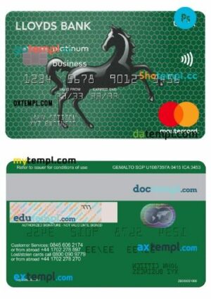 UK Lloyds business platinum credit mastercard template in PSD format