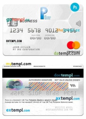 UK The Pension Service bank business mastercard template in PSD format