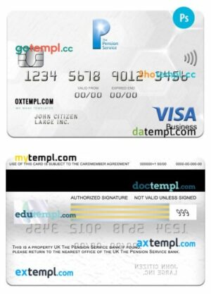 UK The Pension Service bank visa business card template in PSD format