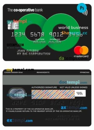 UK The co-operative bank world business mastercard template in PSD format