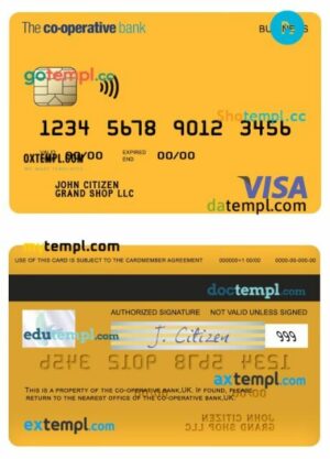 UK The co-operative bank visa business card template in PSD format