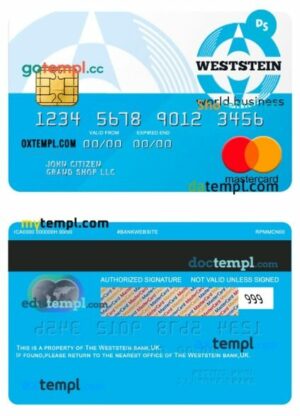 UK Weststein bank business mastercard template in PSD format