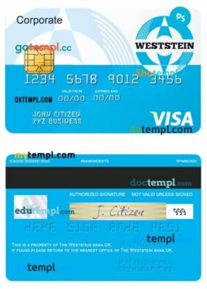 UK Weststein bank visa corporate card template in PSD format