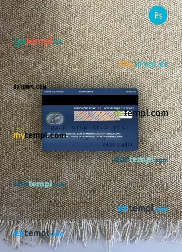 USA BMO Bank of Montreal bank mastercard PSD scan and photo-realistic snapshot, 2 in 1 - Image 2