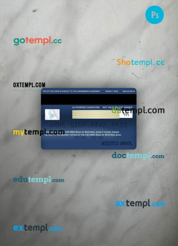 USA BMO Bank of Montreal bank visa classic card PSD scan and photo-realistic snapshot, 2 in 1 - Image 2