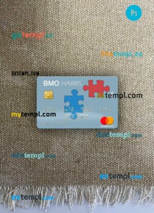 USA BMO Harris Bank mastercard PSD scan and photo-realistic snapshot, 2 in 1