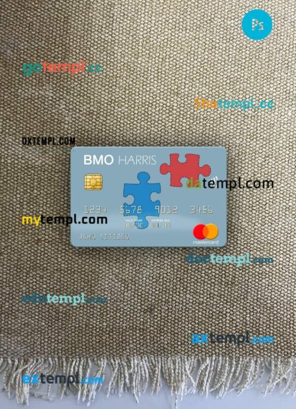 USA BMO Harris Bank mastercard PSD scan and photo-realistic snapshot, 2 in 1