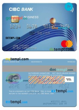 USA CIBC Bank business mastercard template in PSD format