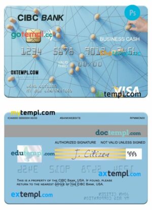 USA CIBC Bank visa business cash card template in PSD format