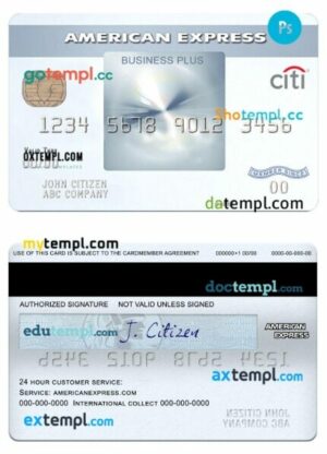 USA CITIbank amex everyday® business plus card template in PSD format