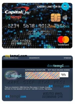 USA Capital One bank credit line for business mastercard template in PSD format