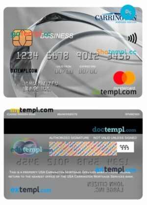 USA Carrington Mortgage Services bank business mastercard template in PSD format