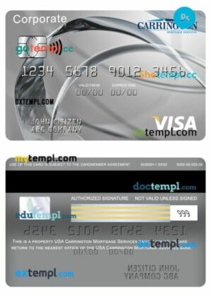 USA Carrington Mortgage Services bank visa corporate card template in PSD format