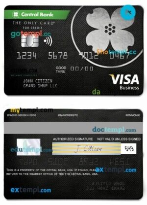 USA Central bank visa business card template in PSD format