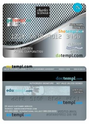 USA Charles Schwab & Co bank american express platinum business cash card template in PSD format