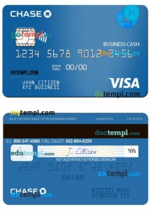 USA Chase bank visa business cash card template in PSD format