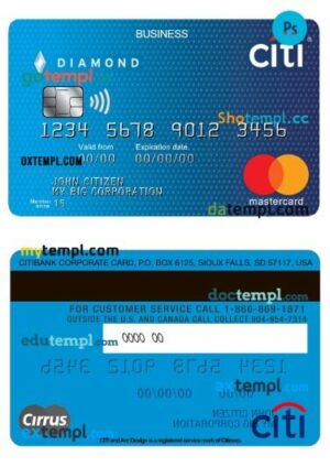 USA Citibank business mastercard template in PSD format
