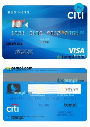 USA Citibank business platinum visa template in PSD format