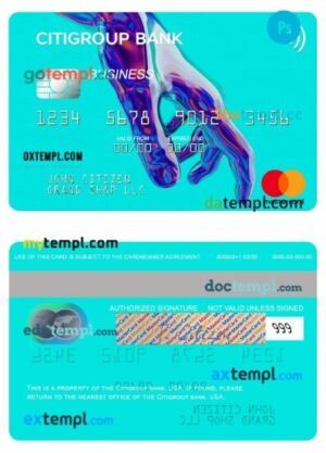 USA Citigroup Bank business mastercard template in PSD format