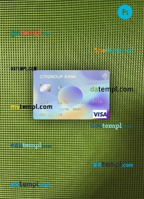 USA Citigroup Bank visa card PSD scan and photo-realistic snapshot, 2 in 1