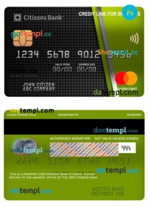USA Citizens bank credit line for business mastercard template in PSD format