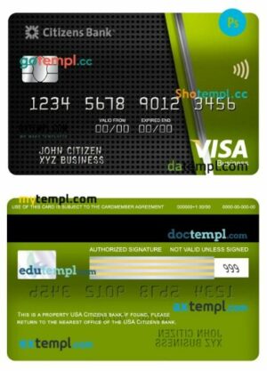 USA Citizens bank visa business card template in PSD format