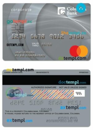 USA Columbia Bank corporate mastercard template in PSD format