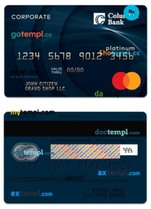 USA Columbia Bank corporate platinum mastercard template in PSD format