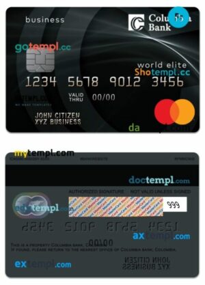 USA Columbia Bank world elite business mastercard template in PSD format