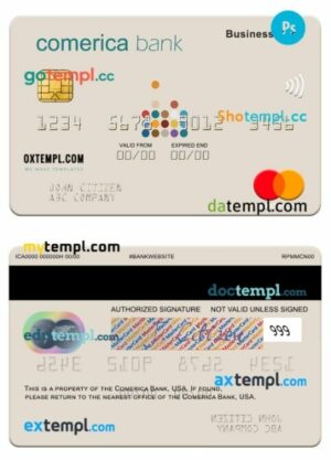 USA Comerica Bank business cash mastercard template in PSD format