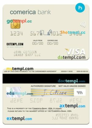 USA Comerica Bank visa business card template in PSD format