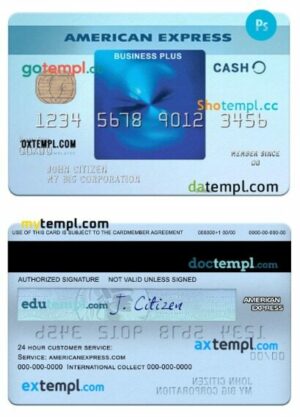 USA Commerce bank amex blue cash business plus card template in PSD format