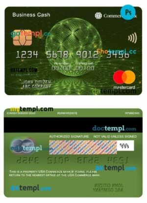 USA Commerce bank business cash mastercard template in PSD format