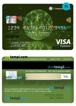 USA Commerce bank visa business card template in PSD format
