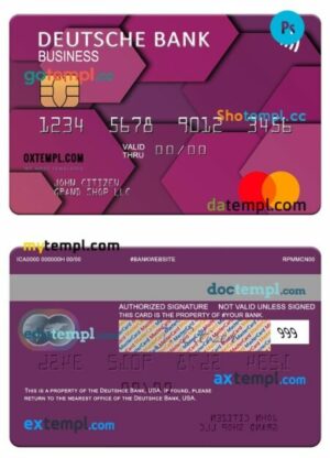 USA Deutsche Bank business mastercard template in PSD format
