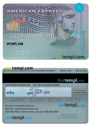 USA Discover bank amex corporate platinum card template in PSD format