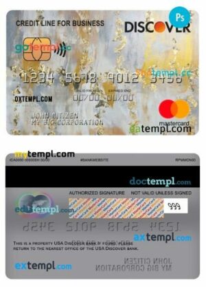 USA Discover bank credit line for business mastercard template in PSD format