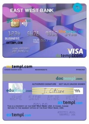 USA East West Bank business visa card template in PSD format