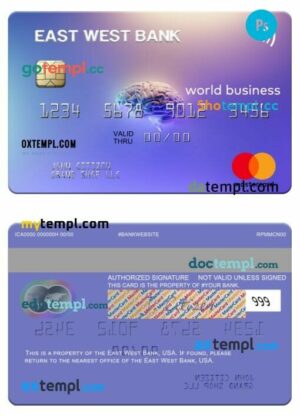 USA East West Bank world business mastercard template in PSD format