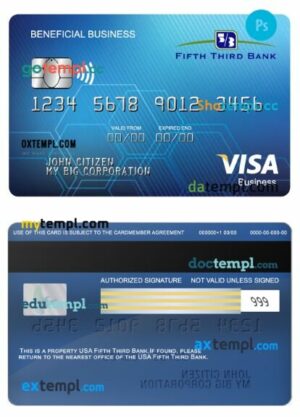 USA Fifth Third Bank visa business card template in PSD format