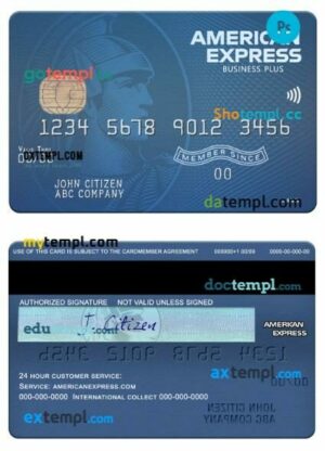 USA Fifth Third bank amex blue business plus card template in PSD format
